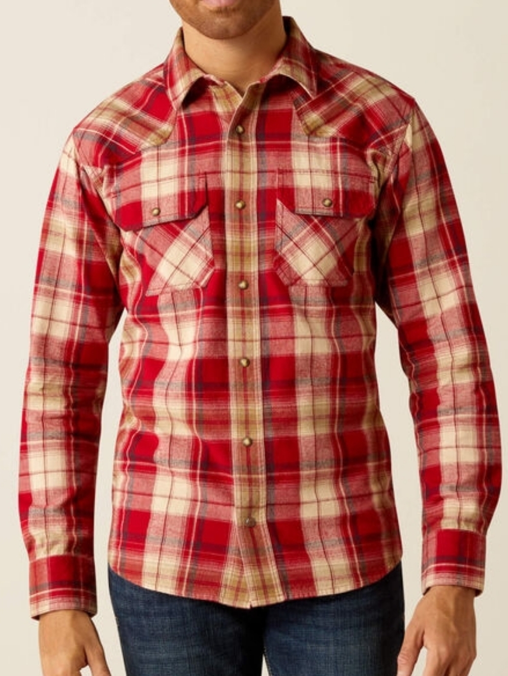 Ariat Honor Retro Fit Shirt Mens Small Red Western Pearl Snap Long-Sleeve Plaid
